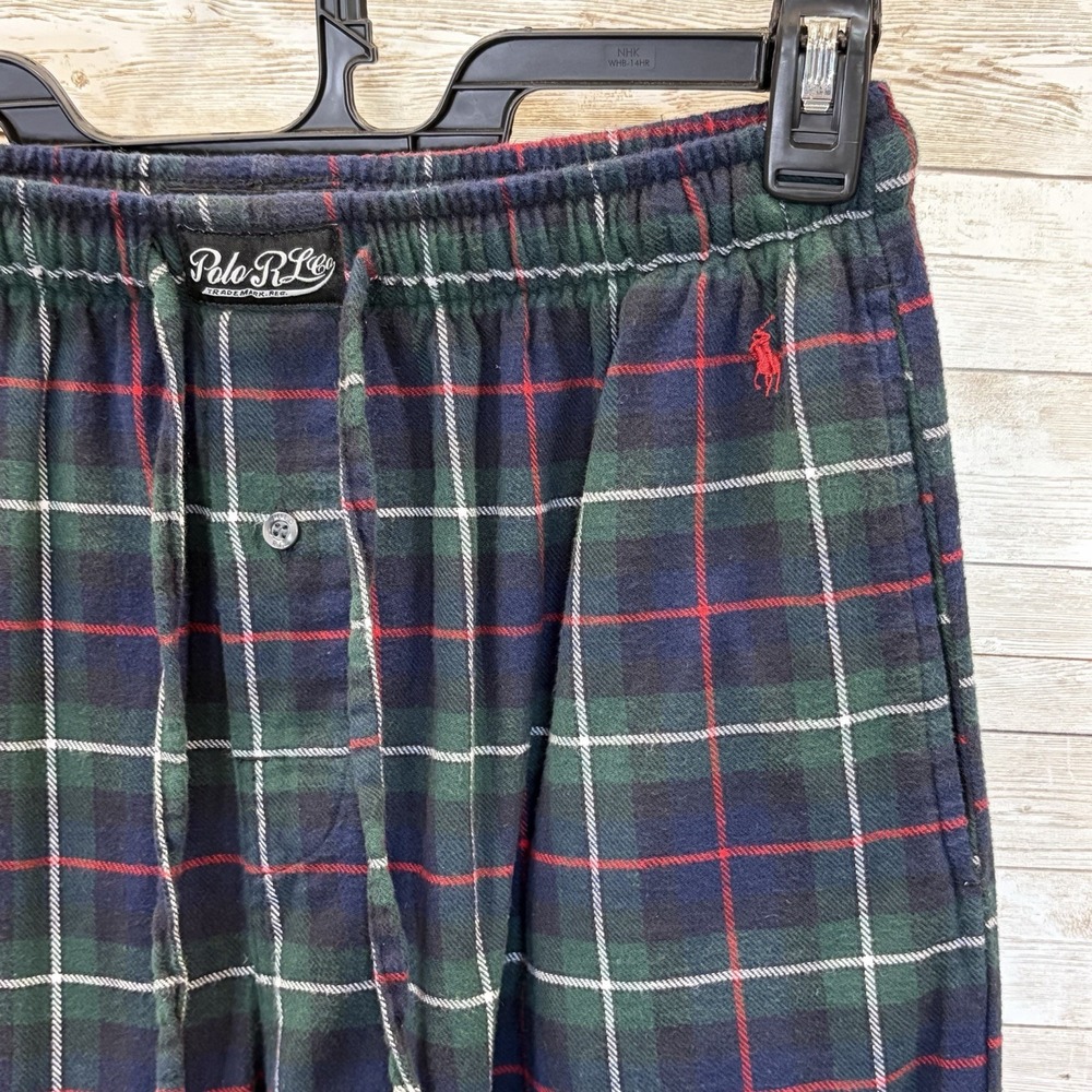 Polo Ralph Lauren Mens M Pajama Pants Blue Green Plaid Pony Flannel Sleepwear